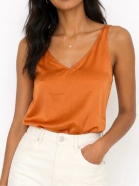 LOFT Satin V-Neck Cami in Burnt Orange